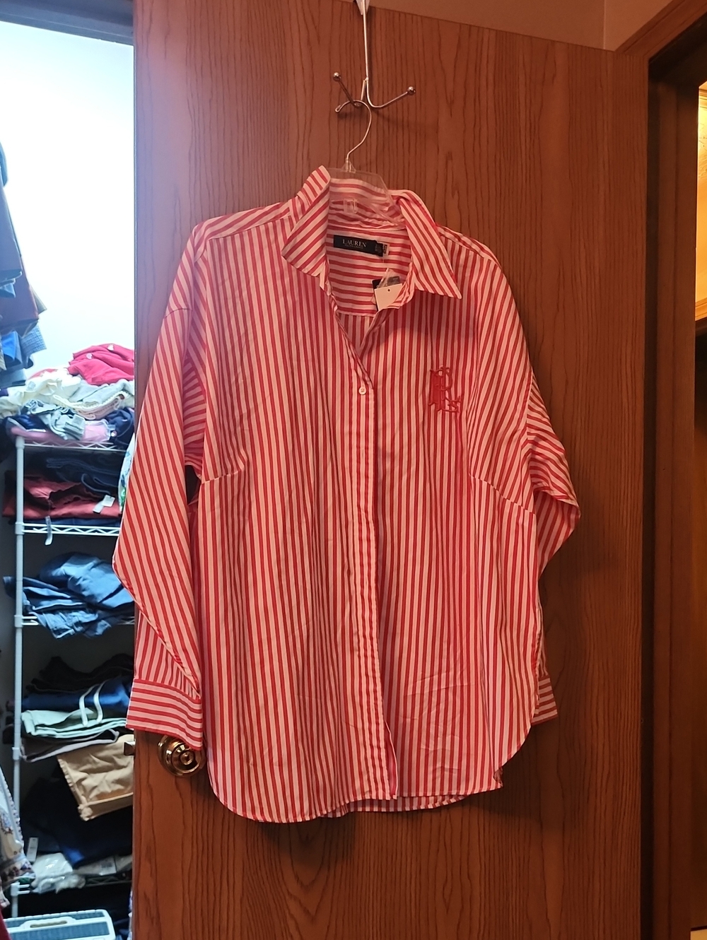 Lauren Ralph Lauren Orange & White Striped Button-Down Shirt